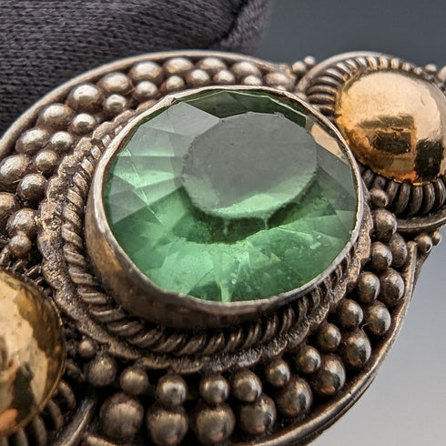 ヴィンテージ 835シルバー製 グリーンストーン ブローチ