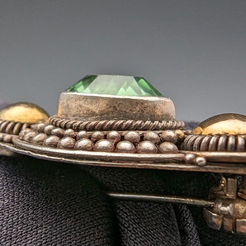 ヴィンテージ 835シルバー製 グリーンストーン ブローチ