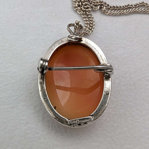 Vintage cameo pendant brooch sterling silver necklace