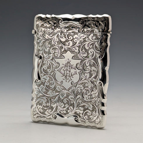 1903 British antique sterling silver large card case, 87g, William Bruford and Sons