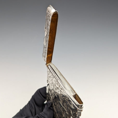 1903 British antique sterling silver large card case, 87g, William Bruford and Sons