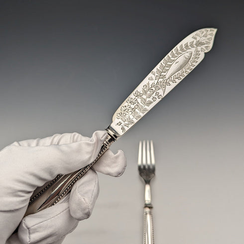 1865年頃 英国アンティーク 純銀ハンドル フィッシュカトラリー ペア JB