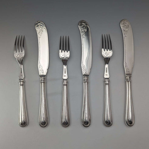 Late 19th Century British Antique All Sterling Silver Fish Cutlery 3 Pairs by John Gilbert