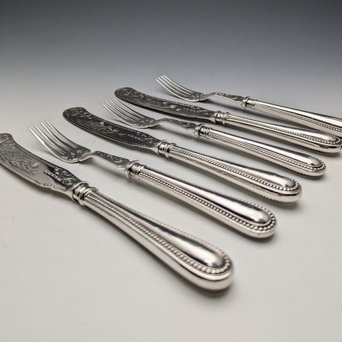 19世紀後半 英国アンティーク 総純銀製 フィッシュカトラリー 3ペア John Gilbert