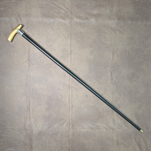 古董男士手杖角手拿包手柄黑軸純銀裝飾 90 厘米