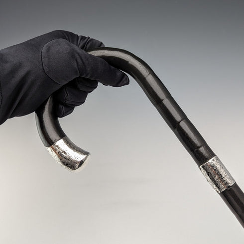 1911年 英国アンティーク 紳士用ステッキ 純銀装飾 ブラックシャフト 85cm Henry Tracy Sons