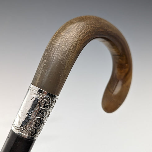 1925年 英国ヴィンテージ 紳士用ステッキ ホーンハンドル 純銀装飾 79cm C&S