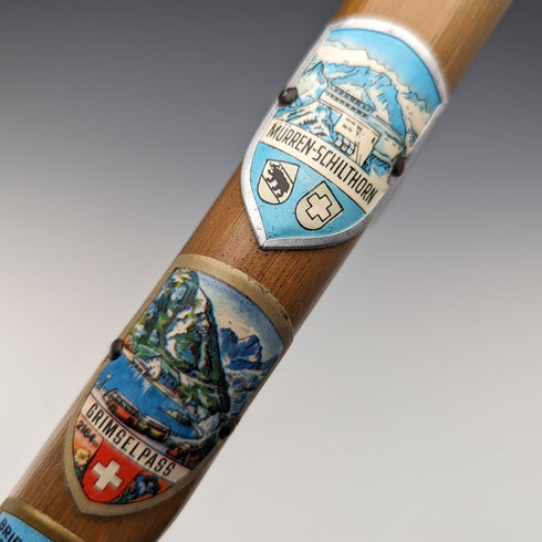 復古男式瑞士旅遊手杖棕色軸 94 厘米