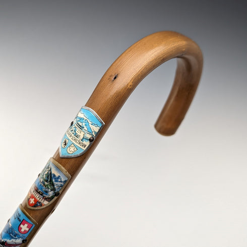 復古男式瑞士旅遊手杖棕色軸 94 厘米