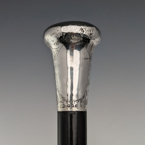 1922 年英國古董男士手杖雕刻純銀圓柄黑軸 90 公分 TD