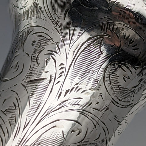 1922年 英国アンティーク 紳士用ステッキ 彫刻純銀 丸ハンドル ブラックシャフト 90cm TD