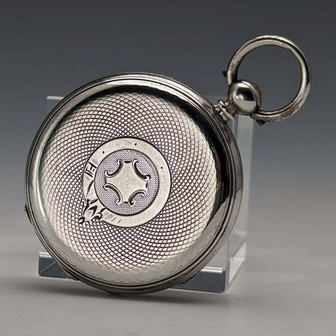 1880年頃 アンティーク Bauer 装飾ダイヤル 鍵巻き 懐中時計 銀側 直径44mm 稼働品 訳あり