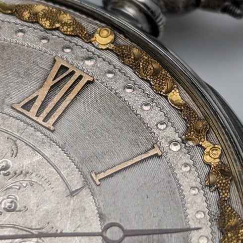 Circa 1880 Antique Bauer Decorative Dial Winding Pocket Watch Silver Side Diameter 44mm Working Condition