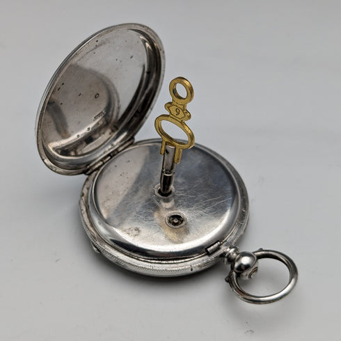Circa 1880 Antique Bauer Decorative Dial Winding Pocket Watch Silver Side Diameter 44mm Working Condition
