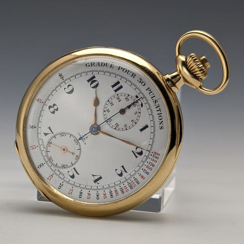 Circa 1920 Antique Omega Chronograph Pocket Watch, 18K Solid Gold Case, in good working order