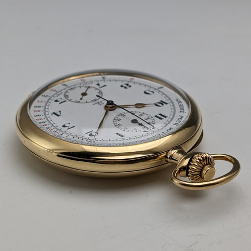 Circa 1920 Antique Omega Chronograph Pocket Watch, 18K Solid Gold Case, in good working order