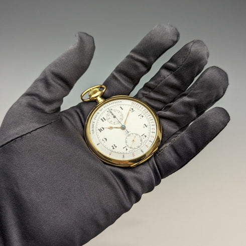 Circa 1920 Antique Omega Chronograph Pocket Watch, 18K Solid Gold Case, in good working order