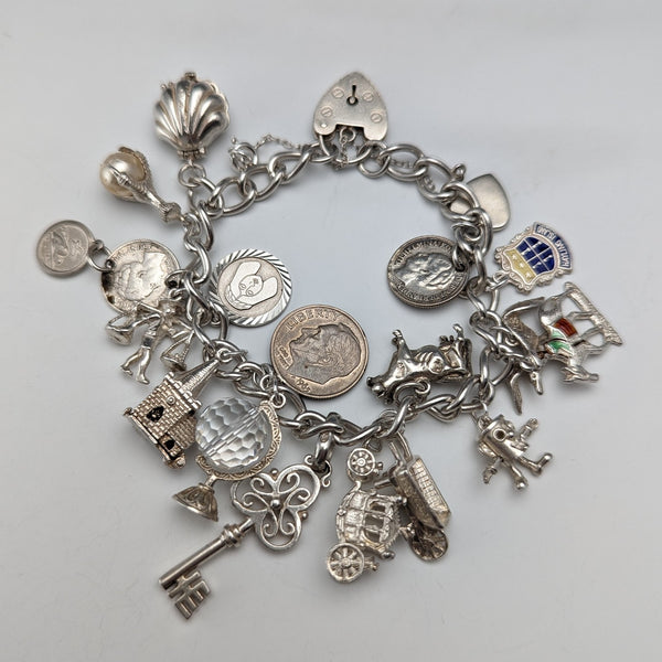 1970s British vintage sterling silver charm bracelet 60g