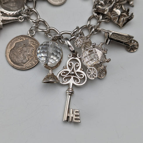1970年代 英国ヴィンテージ 純銀製 チャームブレスレット 60g