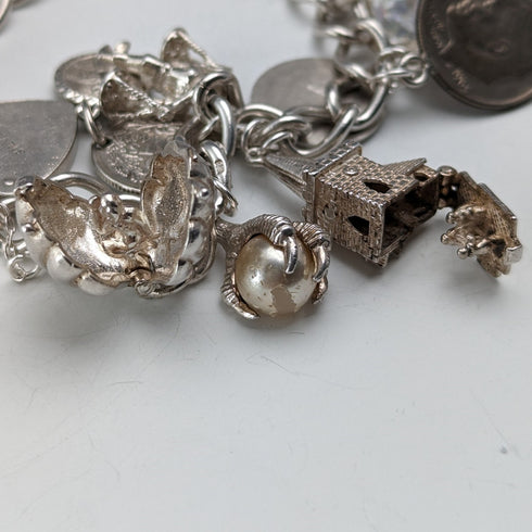 1970年代 英国ヴィンテージ 純銀製 チャームブレスレット 60g