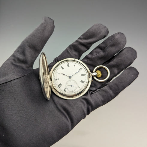 Circa 1893 Antique Stauffer & Co. Pocket Watch, Silver Side Half Hunter, in good working order