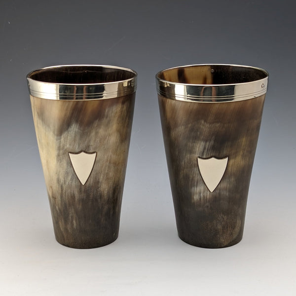 Pair of antique British horn beaker cups from around 1900
