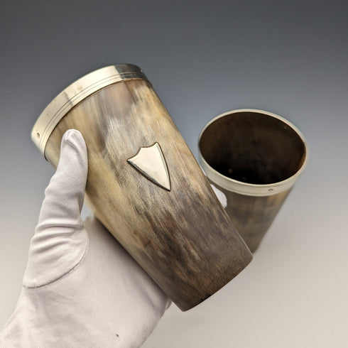 Pair of antique British horn beaker cups from around 1900