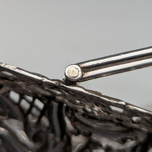 1892 British antique sterling silver basket decorated with pierced earrings, movable handle, 272g, large, Spiers