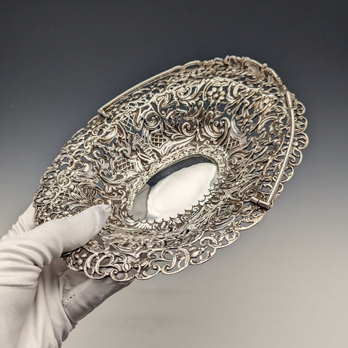 1892 年英國古董純銀耳環裝飾籃可移動手柄 272 克 L 尖頂