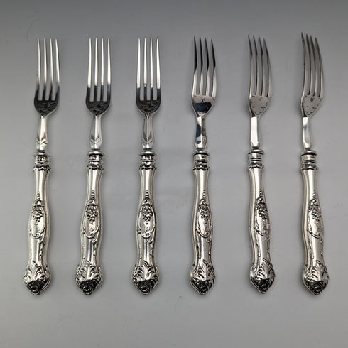 約 1830 年英國古董純銀手柄 6 雙水果餐具 包括 Aaron Hadfield 托盤