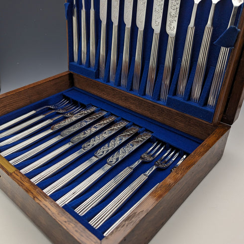 1880年 英国アンティーク シルバープレート製 デザートカトラリー 12ペアセット Martin&Hall 木箱入り