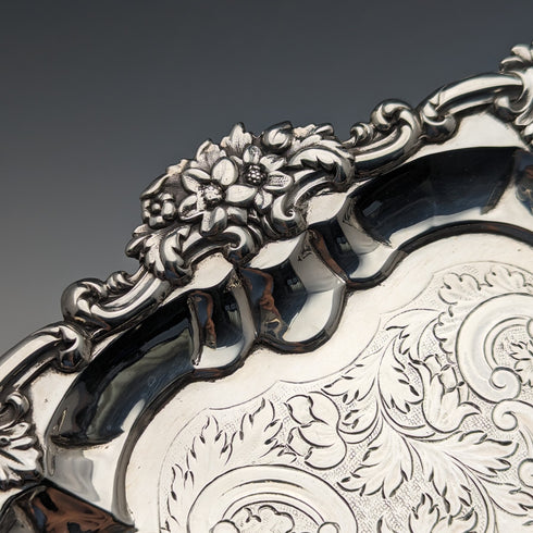 1829 年英國古董純銀 Salva 卡托盤直徑 25 公分 560 克 John & William Barnard