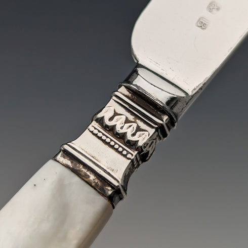 19 世紀早期英國古董白色珍珠手柄旅行餐具一對(帶盒)