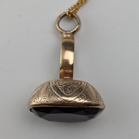 Early 20th Century 8ct Gold & Purple Stone Fob Necklace