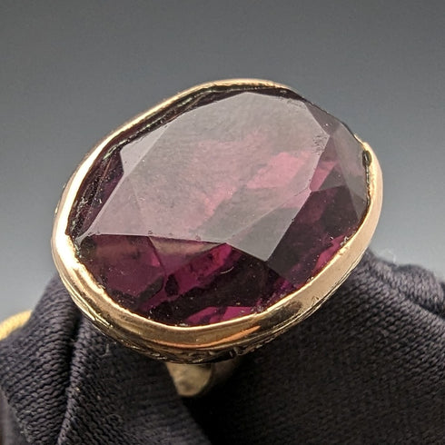 Early 20th Century 8ct Gold & Purple Stone Fob Necklace