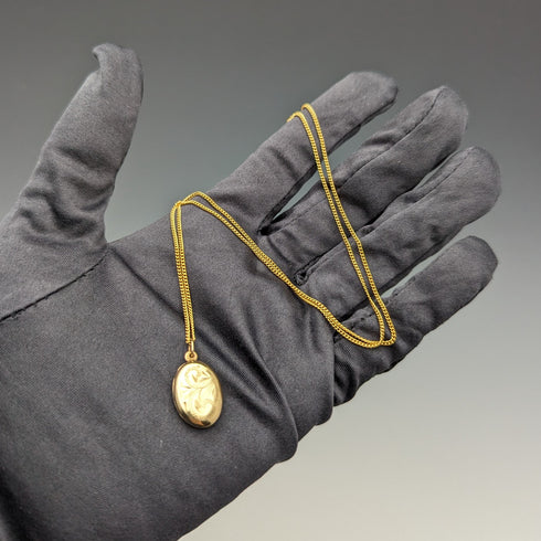 1987年 英国ヴィンテージ 9ctゴールド オーバル型ロケットペンダント ネックレス