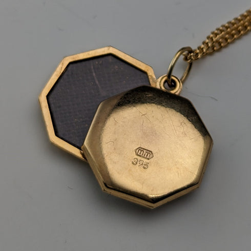 British vintage 9ct gold octagon locket pendant necklace