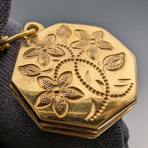 British vintage 9ct gold octagon locket pendant necklace