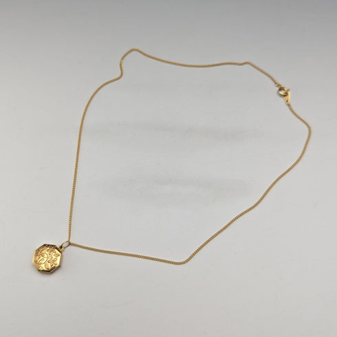 British vintage 9ct gold octagon locket pendant necklace