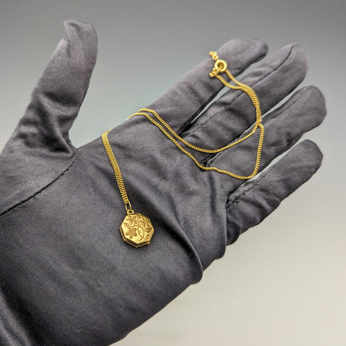 British vintage 9ct gold octagon locket pendant necklace