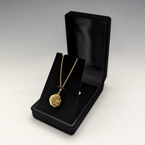 British vintage 9ct gold octagon locket pendant necklace