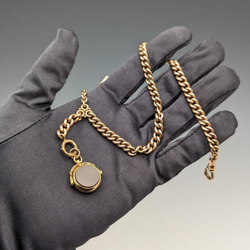 英国アンティーク 金張りアルバートチェーン 9ctゴールド2色回転フォブ