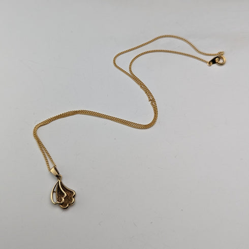 ヴィンテージ 9ctゴールド リーフ型ペンダント ネックレス