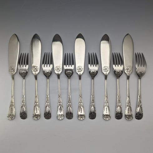 Antique British Silver Plate Fish Cutlery Set of 6 Pairs JG Graves