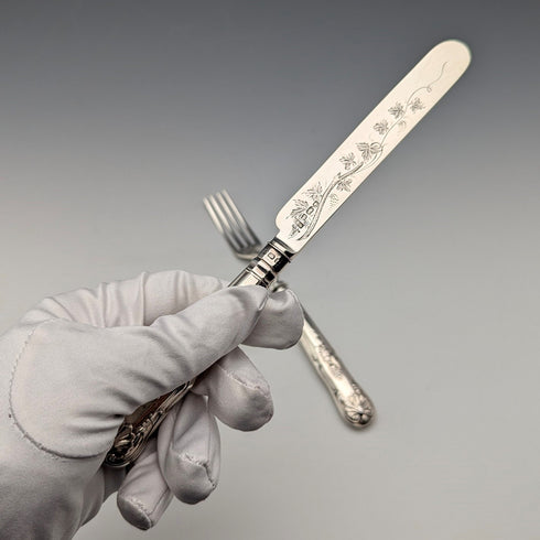 1890年 英国アンティーク 純銀製 デザートカトラリーペア 67g Walker&Hall