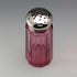 1910 British antique cranberry glass sugar caster with pure silver lid, Hukin & Heath