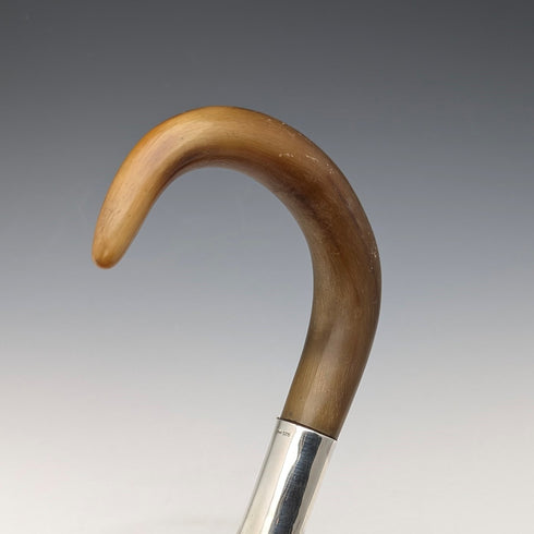 復古男式純銀裝飾彎角手柄手杖 86 厘米