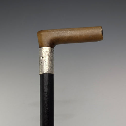 1897 年英國古董男士純銀裝飾 L 角手柄手杖 83 厘米