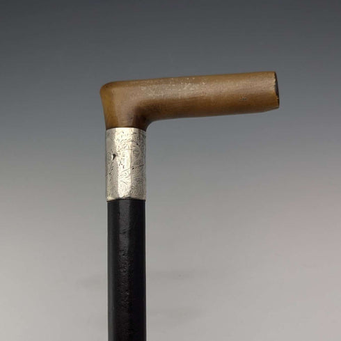1897 年英國古董男士純銀裝飾 L 角手柄手杖 83 厘米