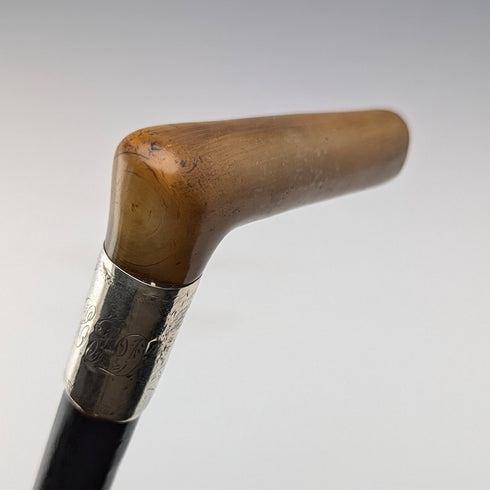 1897 年英國古董男士純銀裝飾 L 角手柄手杖 83 厘米